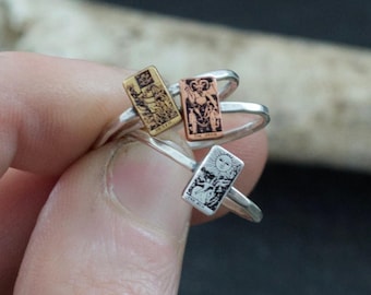 Tiny Tarot Card Stacking Ring - Witchcraft Jewelry - Pagan - Occult - Sterling Silver, Brass or Copper - Major or Minor Arcana
