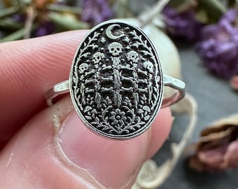 Baba Yaga Ring Sterlingsilber Knochen Zaun Hexe Schädel Schmuck Gothic Folklore Slawische Mythologie Okkulter Geschenk für sie Dark Fairy Tale Handmade
