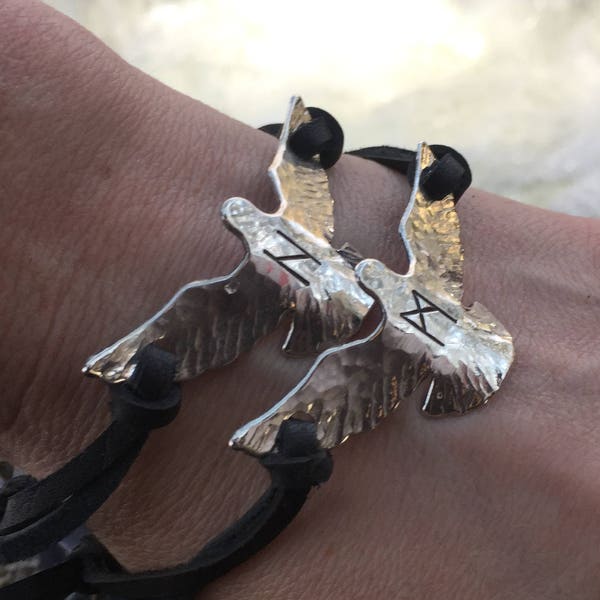 Viking Bracelets - Viking Jewelry - Odins Ravens - Huginn and Muninn - Raven Jewelry - Runes - Norse - Pagan Wedding