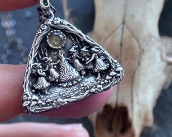 Walpurgisnacht Witch Pendant Pagan Jewelry Citrine Necklace Occult Talisman Gothic Amulet Bonfire Ritual Jewelry Wiccan Spiritual Gift