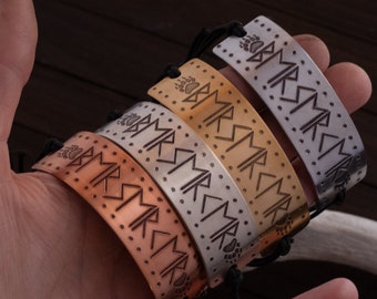 Berserker Bracelet - Viking Jewelry for Men - Elder Futhark Runes - Bear Paw Print - Norse - Pagan - Sliding Knot Bracelet