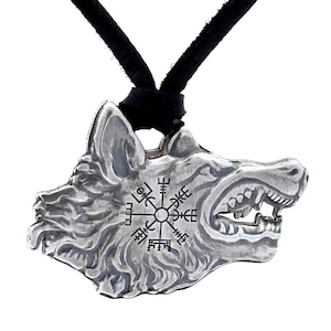 Silver Fenrir Necklace Pendant, Norse Wolf Fenrir, Norse Necklace Jewelry, Viking Wolf Amulet, Wolf Head Pendant, Nordic Pagan Symbols