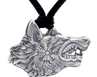 Silver Fenrir Necklace Pendant, Norse Wolf Fenrir, Norse Necklace Jewelry, Viking Wolf Amulet, Wolf Head Pendant, Nordic Pagan Symbols