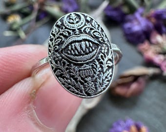 Baba Yaga Iron Teeth Ring Sterling Silver Witch Jewelry Slavic Folklore Gothic Botanical Statement Gift for Her Crone Fairy Tale Pagan Gift