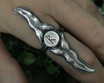 Leaf Rune Ring - Viking Jewelry - Rune Ring - Viking Rune Ring - Custom Made - Your Choice of Rune