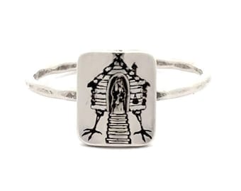 Baba Yagas Haus auf Hühnerbeinen - Sterling Silber Ring - Osteuropäische Mythologie - Slawische Hexe - Folklore Schmuck