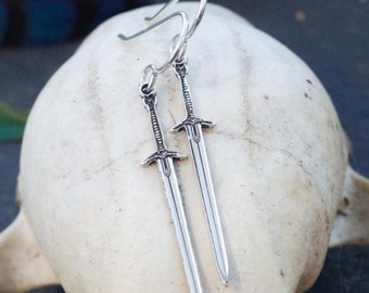 Medieval Sword Dangle Earrings - Sterling Silver - Castlecore Jewelry - Castle Core - Gothic Fantasy - Dagger