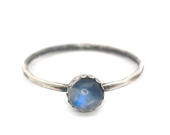 Rainbow Moonstone Stacking Ring, Gemstone Jewelry, June Birthstone, Unique Gift for Her, Boho Style Ring, Gemstone Ring Moonstone Stack Ring