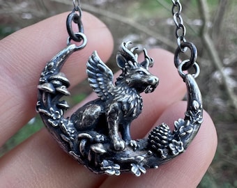 Wolpertinger Pendant Necklace Mythical Creature Jewelry Germanic Folklore Fantasy Woodland Animal Charm Nature Lover Gift Witchy Cottagecore