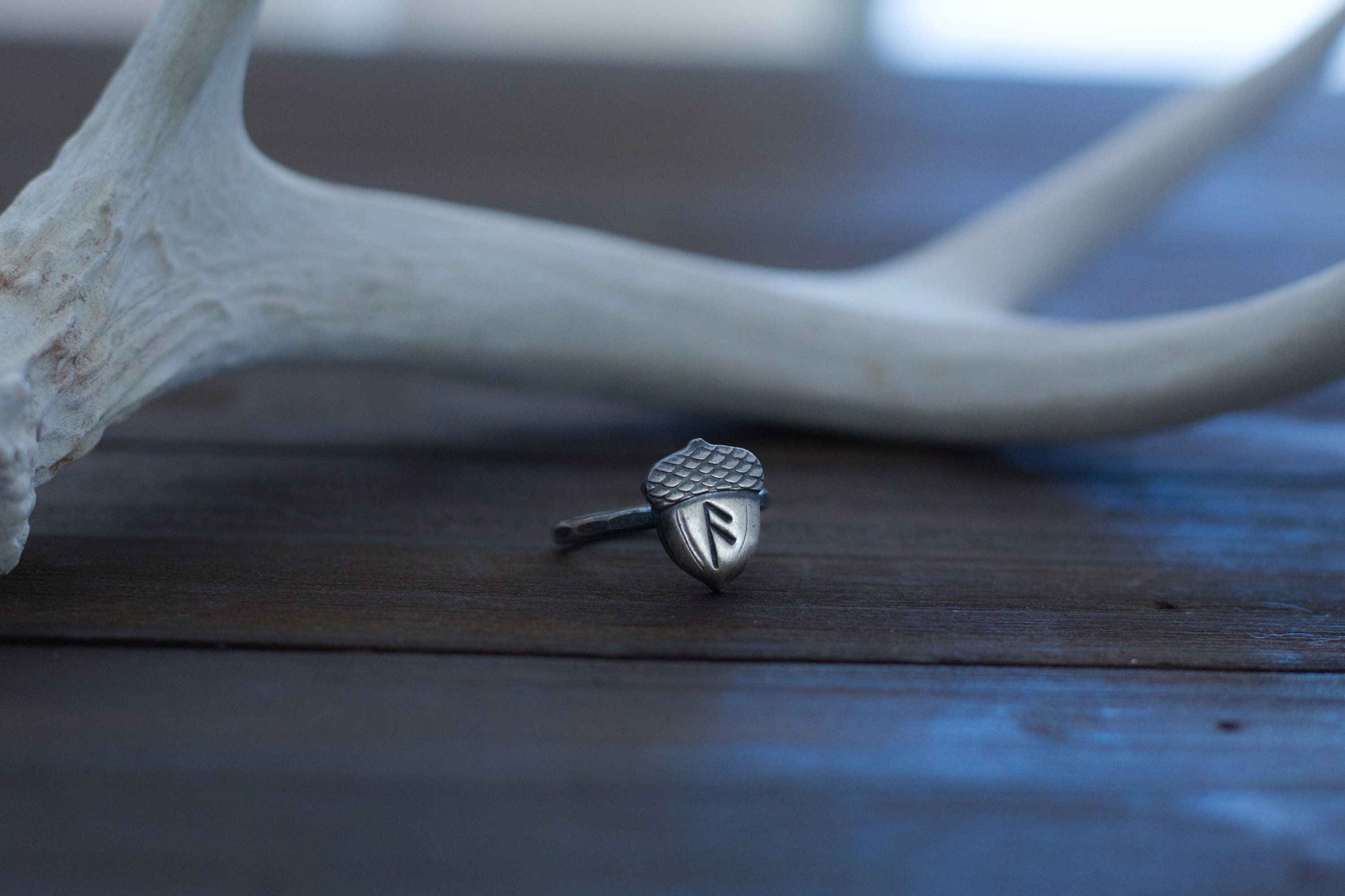 Silver Acorn Rune Ring - Custom Elder Futhark Rune - Viking Jewelry ...