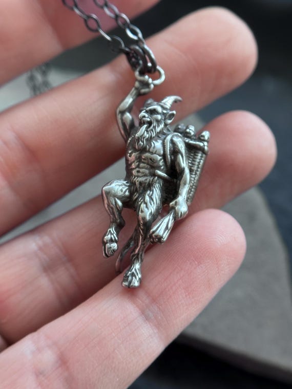 Sterling Silver Krampus Pendant Gothic Yule Necklace Pagan Christmas Jewelry Krampusnacht Gift for Men Women Alpine Folklore Devil Charm