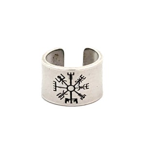 Vegvisir - Winzige Feinsilber Ohrmanschette - Wikinger Mythologie - Wikinger Kompass - Bartperle