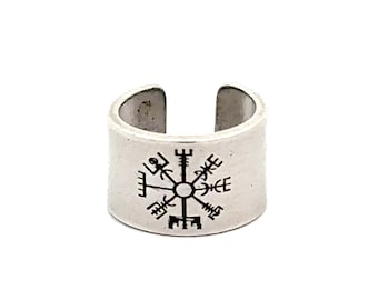 Vegvisir - Tiny Fine Silver Ear Cuff - Norse Mythology - Pagan Symbol - Viking Compass - Beard Bead