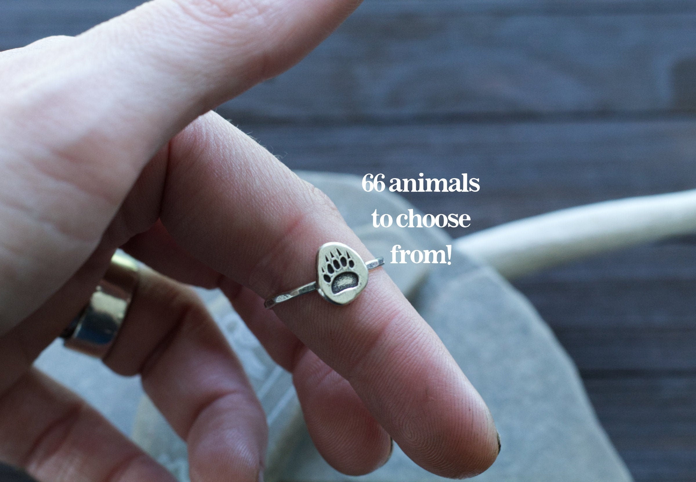 Paw Print Stacking Ring - Raven, Wolf, Deer, Bear - Fine and Sterling Silver