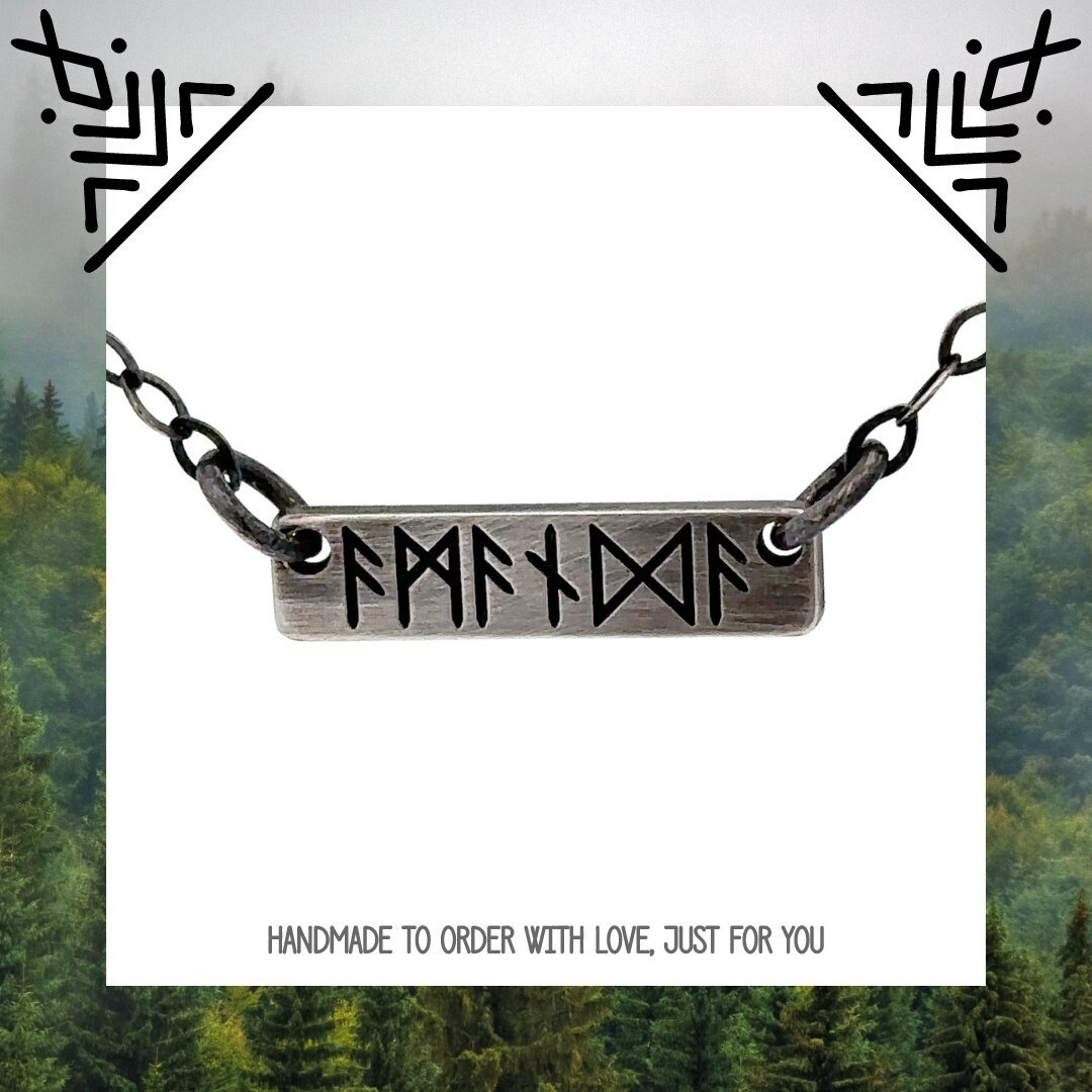 Custom Bar Necklace | Elder Futhark Runes | Norse Jewelry | Personalized Name Plate Necklace | Viking Jewelry Women | Dainty | Minimalist