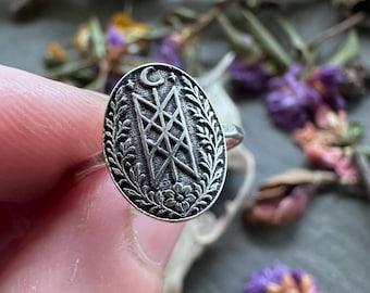 Web of Wyrd Ring Sterling Silver Viking Rune Jewelry Norse Pagan Gift for Her Witchy Statement Ring Nordic Mythology Amulet Handmade Band