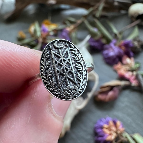 Web of Wyrd Ring Sterling Silver Viking Rune Jewelry Norse Pagan Gift for Her Witchy Statement Ring Nordic Mythology Amulet Handmade Band