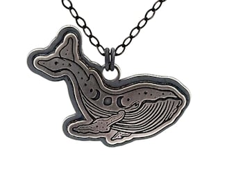 Blue Whale Pendant Necklace - Triple Moon Goddess Symbol - 18 Inch Sterling Silver Chain -  Sea Witchery