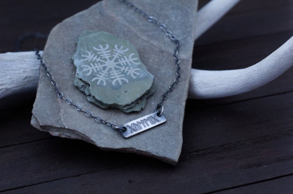 Custom Bar Necklace | Elder Futhark Runes | Norse Jewelry | Personalized Name Plate Necklace | Viking Jewelry Women | Dainty | Minimalist