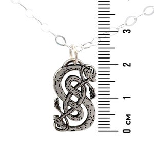 May include: Silver necklace with a pendant featuring a detailed intertwined snake design. The pendant is approximately 2 cm in length.