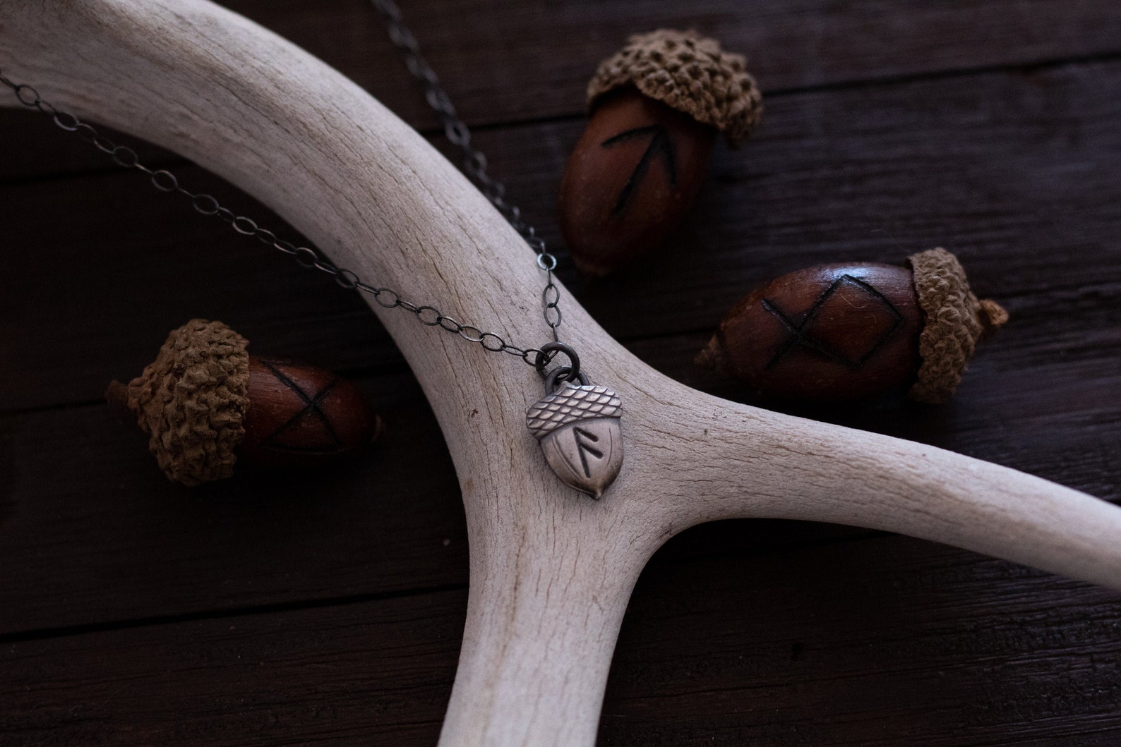 Custom Silver Rune Necklace - Acorn - Elder Futhark Runes - 18 Inch ...