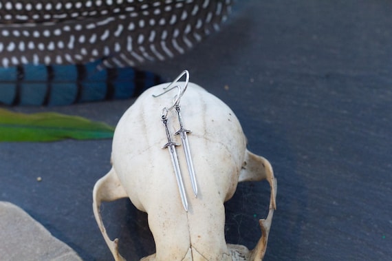 Medieval Sword Dangle Earrings - Sterling Silver - Castlecore Jewelry - Castle Core - Gothic Fantasy - Dagger