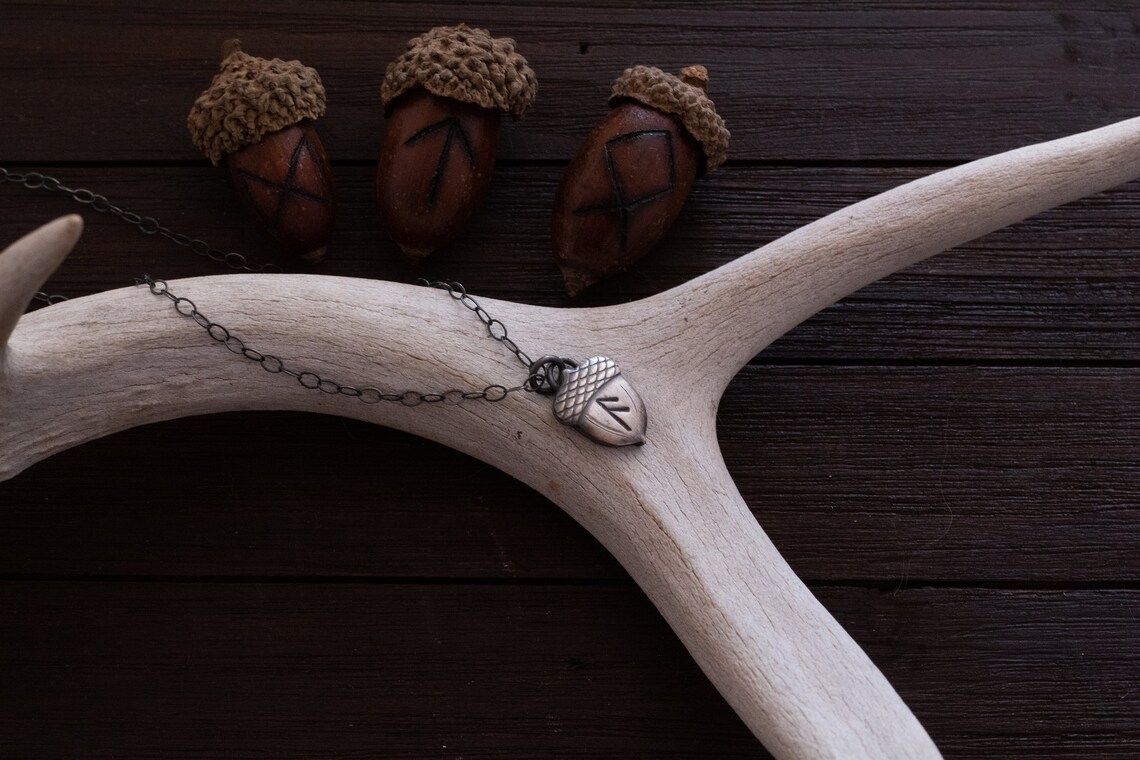 Custom Silver Rune Necklace - Acorn - Elder Futhark Runes - 18 Inch ...