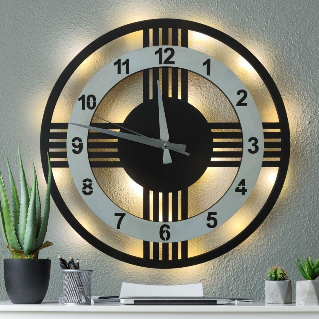 Modern Black White LED Lighted Wall Clock 40 Cm Silent Decorative ...
