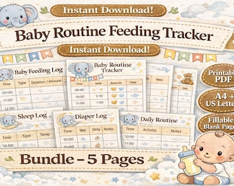 Baby Feeding & Sleep Tracker Printable, Newborn Routine Log, Feeding Sleep Diaper Tracker PDF, Instant Download