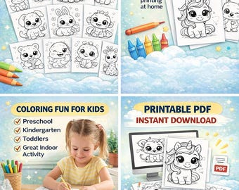 Kids Coloring Book Printable | Cute Animal Coloring Pages for Kids | Toddler Coloring Book | Fun Activity Pages | PDF Instant Download