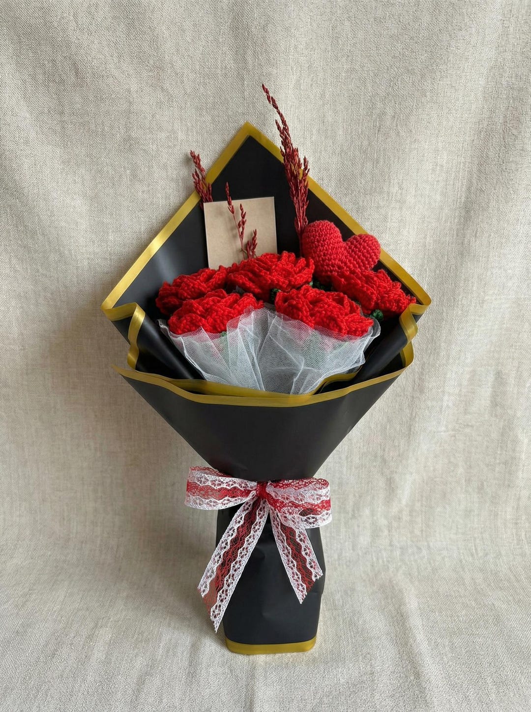 Handmade Crochet Red Rose Bouquet – Knitted Yarn Flower Gift - Etsy