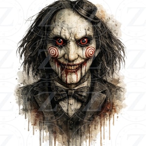 Creepy Gothic Horror Puppet PNG – Red Eyes, Spiral Face (Digital Download)
