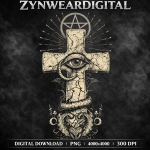 Occult Cross PNG, Serpent, Raven, Gothic Clipart (Digital Download)