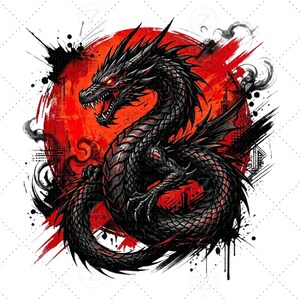 Yakuza Dragon PNG, grafika Tokyo Streetwear, Trash Polka Red Sun, sztuka DTF