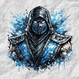 Subzero Ninja PNG Ciemny komiks Grafika Dekoracja pokoju gracza Plik transferu DTF