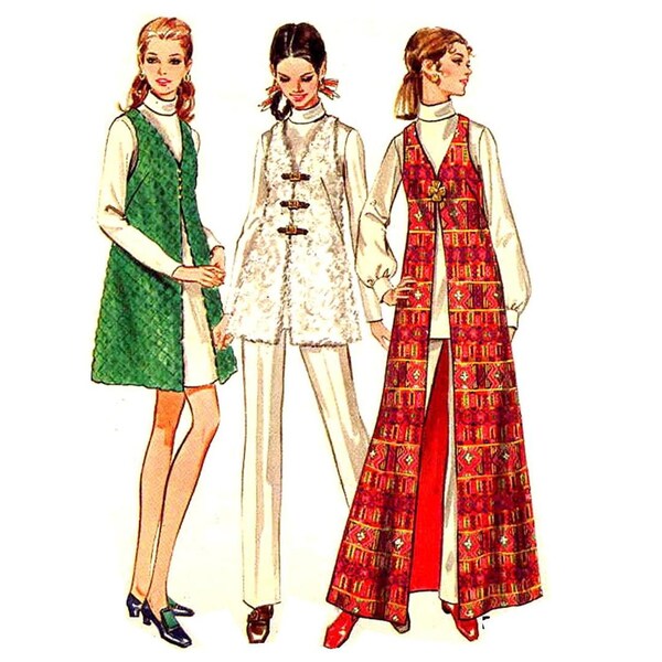 1960s Maxi Vest Pattern V Neck Evening or Hip Length Long A Line Vest Butterick 5567 Bust 32 Vintage Sewing Pattern