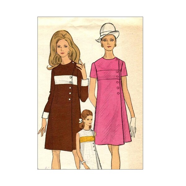 Mod Vogue A Line Dress Vintage Sewing Pattern Young Fashionables Color Block Band and Pleat Vogue 7342 Bust 32