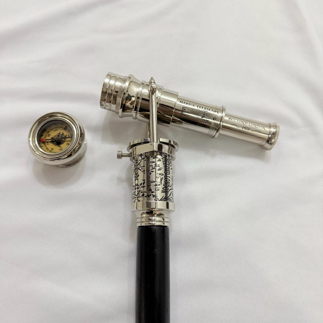Antique Brass Rosewood Walking Cane With Telescope & Compass | Vintage ...