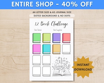 12 Book Reading Challenge - PRINTABLE Journal Page - Reading Tracker - Reading Log - Printable Planner Page- Book Challenge - Reading Game