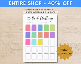 25 Book Reading Challenge - PRINTABLE Journal Page - Reading Tracker - Reading Log - Printable Planner Page- Book Challenge - Reading Game