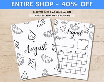August Title Page - Summer Journal Title - August Calendar - PRINTABLE Calendar - Journal Title Page and Calendar - August Cover Page