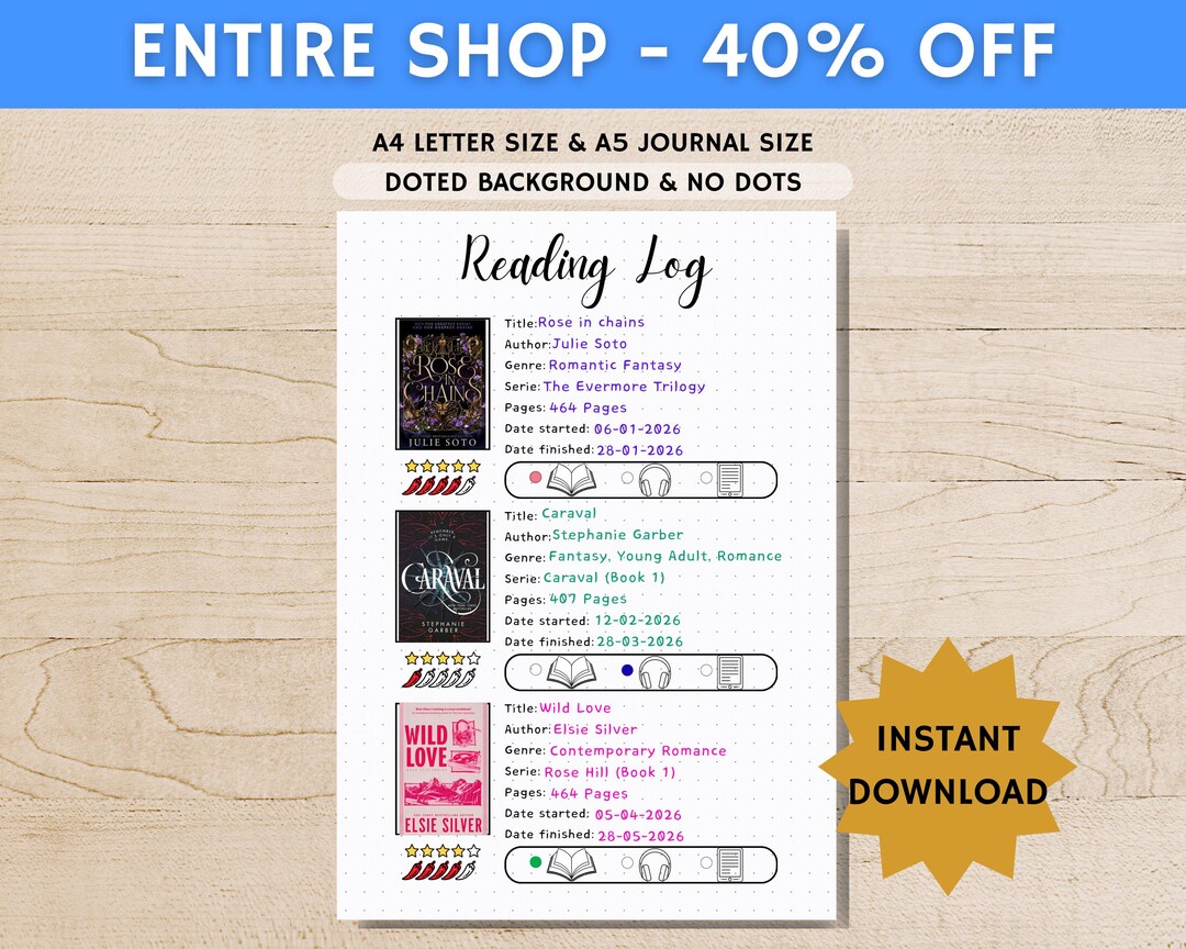 Reading Log Chart - Planner Page - Book Tracker - Reading Tracker ...