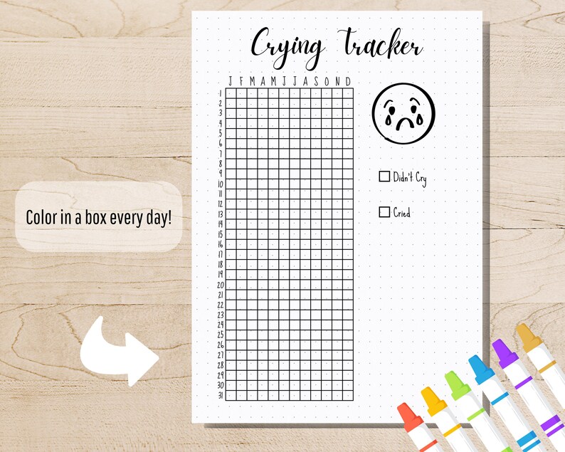 Crying Tracker - PRINTABLE Journal Page - Planner Page - Crying Log ...