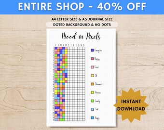 Mood in Pixels - PRINTABLE Journal Page - Planner Page - Daily Feelings Tracker - Daily Mood Tracker - Monthly Tracker -Daily Rating Journal