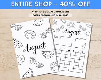 August Title Page - Summer Journal Title - August Calendar - PRINTABLE Calendar - Journal Title Page and Calendar - August Cover Page