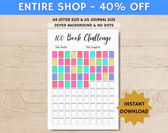 100 Book Reading Challenge - PRINTABLE Journal Page - Reading Tracker - Reading Log - Printable Planner Page- Book Challenge - Reading Game