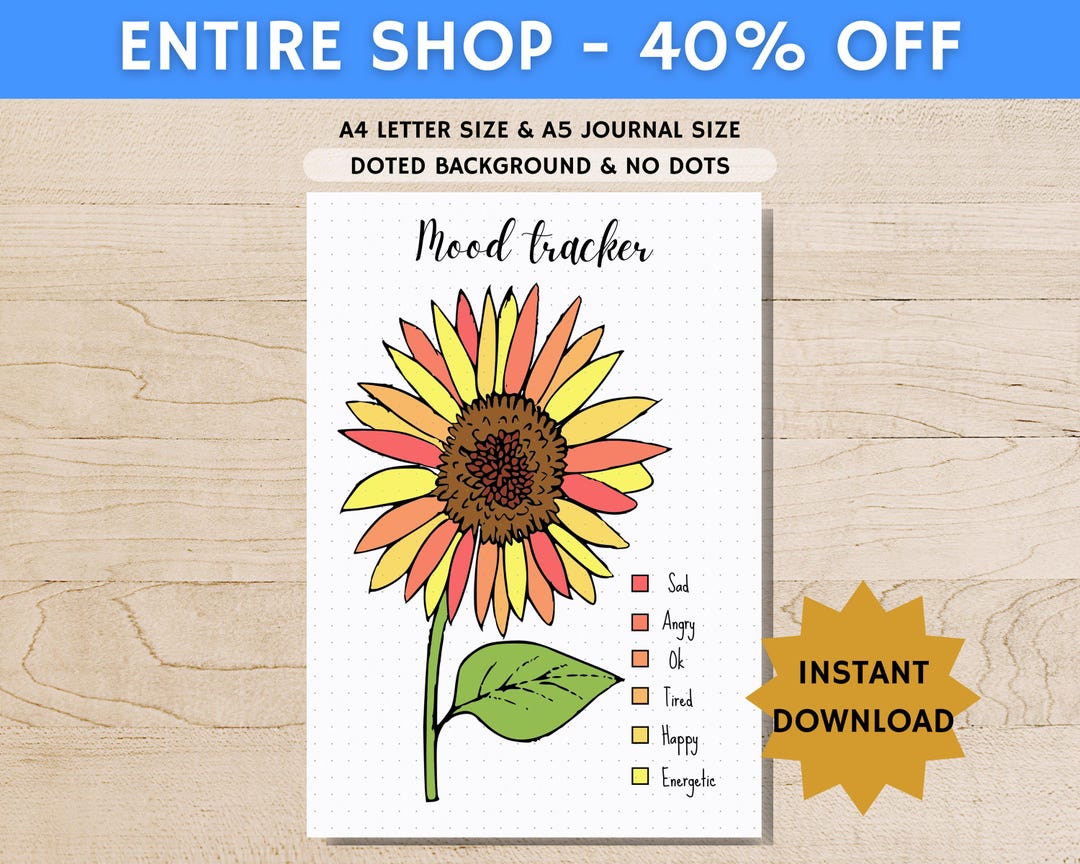 Sunflower Mood Tracker - Flower Theme - Digital Planner Page - Plant ...