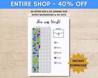How Was Work Tracker - PRINTABLE Journal Page - Planner Page - Yearly Tracker - Track Work - Work Tracker - Mood Tracker - Feelings Tracker