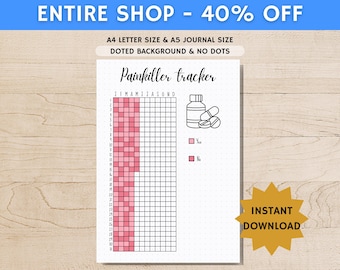 Painkiller Yearly Tracker - PRINTABLE Journal Page - Medication Tracker - Health Tracker - Pill Tracker - Meds Tracker - Track Medication
