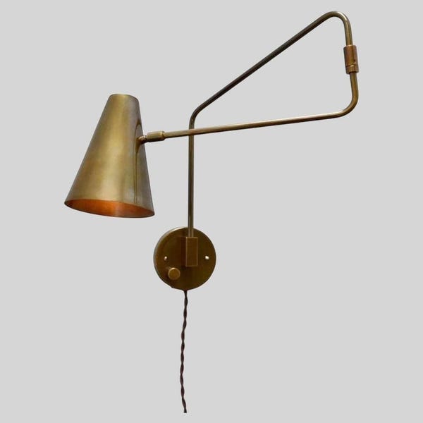 Brass Wall Sconce, Solid Mid-Century Swing Arm Reading Lamp